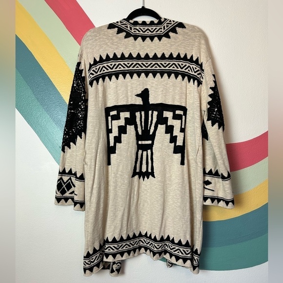 ANTHROPOLOGIE Sloane Rouge Open Front Tie Aztec Print Thunderbird Cardigan Set - Picture 5 of 12